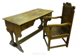 Купить Резной кабинетный гарнитур в стиле готика - письменный стол и кресло. Массив дуба, резьба, столярная работа. Германия, конец XIX века в интернет-магазине OZON.ru